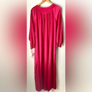Vintage Shadowline Cranberry Lace Nightgown Size M Long Sleeve Button Front NWT